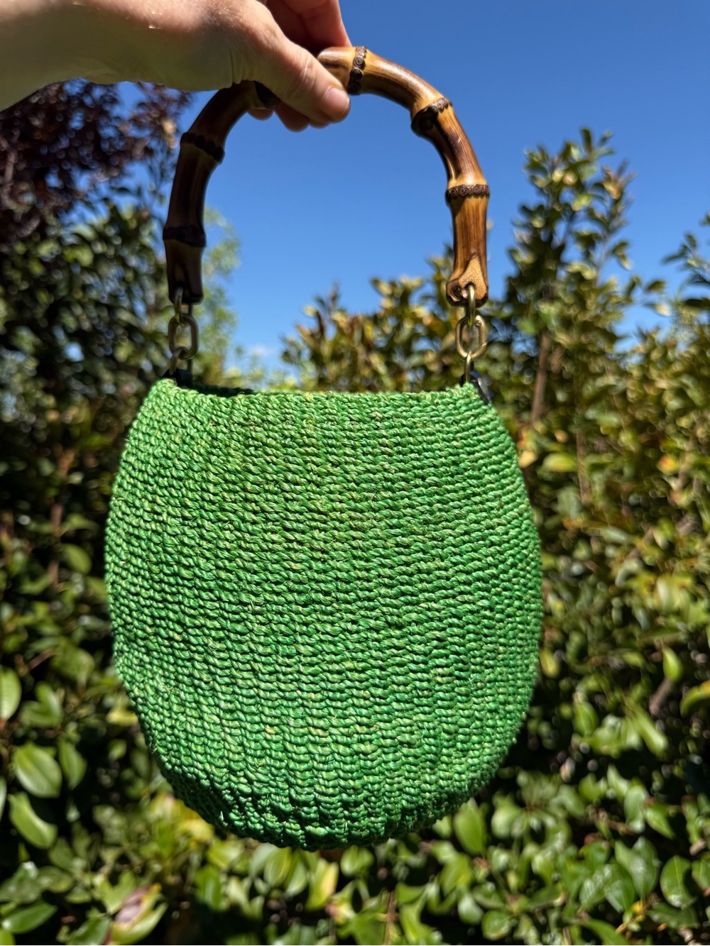 Clare V Pot de Miel green bamboo top handle straw basket bag - Picture 10 of 15